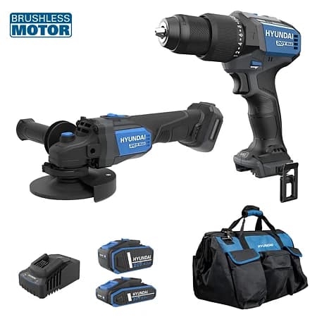 Set Masina de gaurit si insurubat cu percutie Hyundai HD20X-60TT + Polizor unghiular brushless Hyundai Solo AG20X-125, 1 acumulator 20V 4Ah, 1 acumulator 20V 2Ah, incarcator, geanta transport — reducere 36% de la 1.300 lei la 825,62 lei