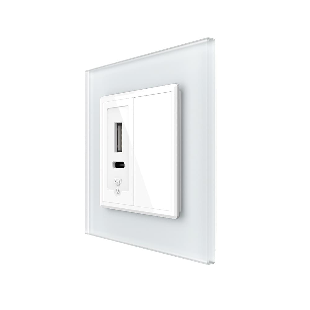 Priza USB-A + USB-C cu Rama Din Sticla si Tasta Falsa LIVOLO — reducere 27% de la 115 lei la 84,03 lei