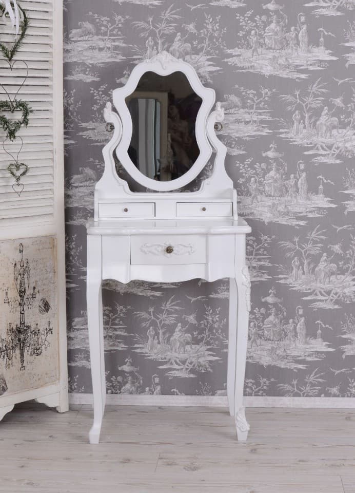 SEA57 - Set Masa alba, 48 cm, masuta de toaleta cu oglinda, cosmetica, machiaj — reducere 35% de la 2.337,64 lei la 1.528,1 lei