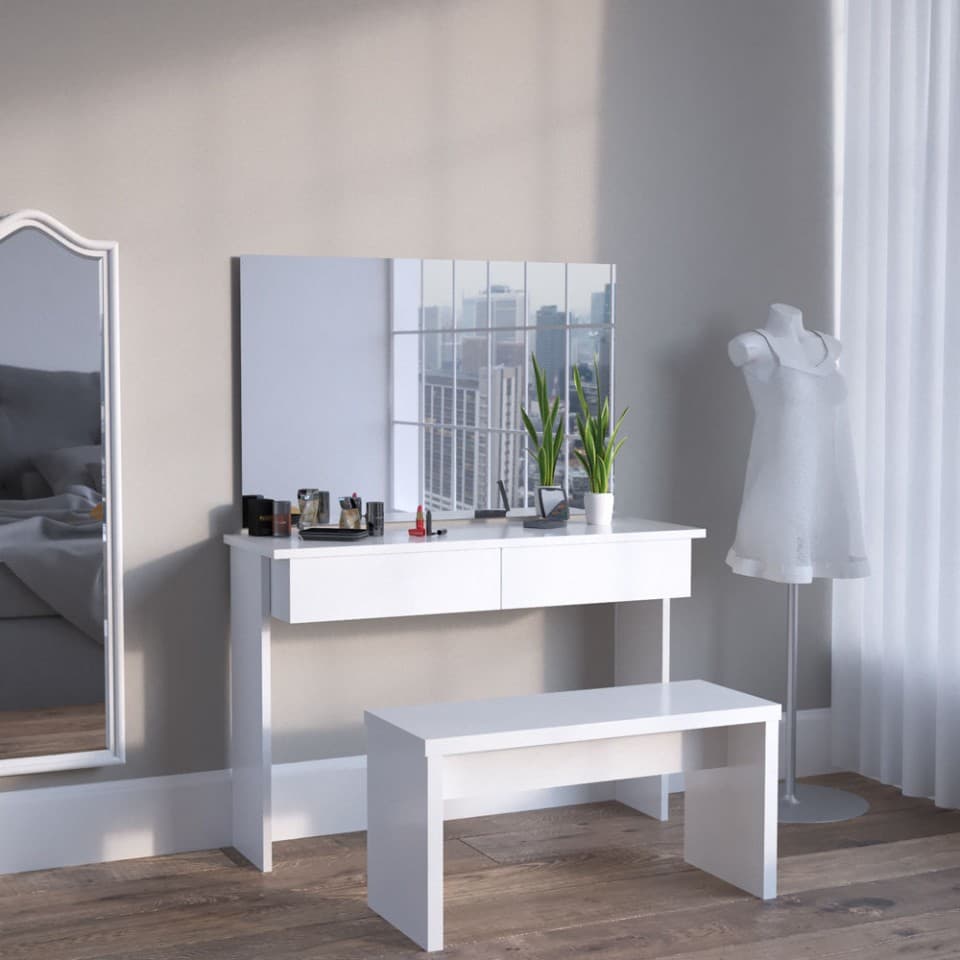 SEA331 - Set Masa alba toaleta moderna cosmetica machiaj oglinda masuta vanity — reducere 38% de la 1.930,92 lei la 1.197,52 lei