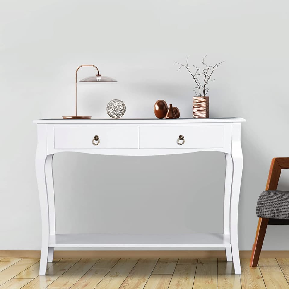 MAA212 - Masa toaleta, 100 cm, consola cosmetica machiaj masuta vanity make-up cu raft pentru hol - Alb — reducere 42% de la 1.625,87 lei la 949,59 lei