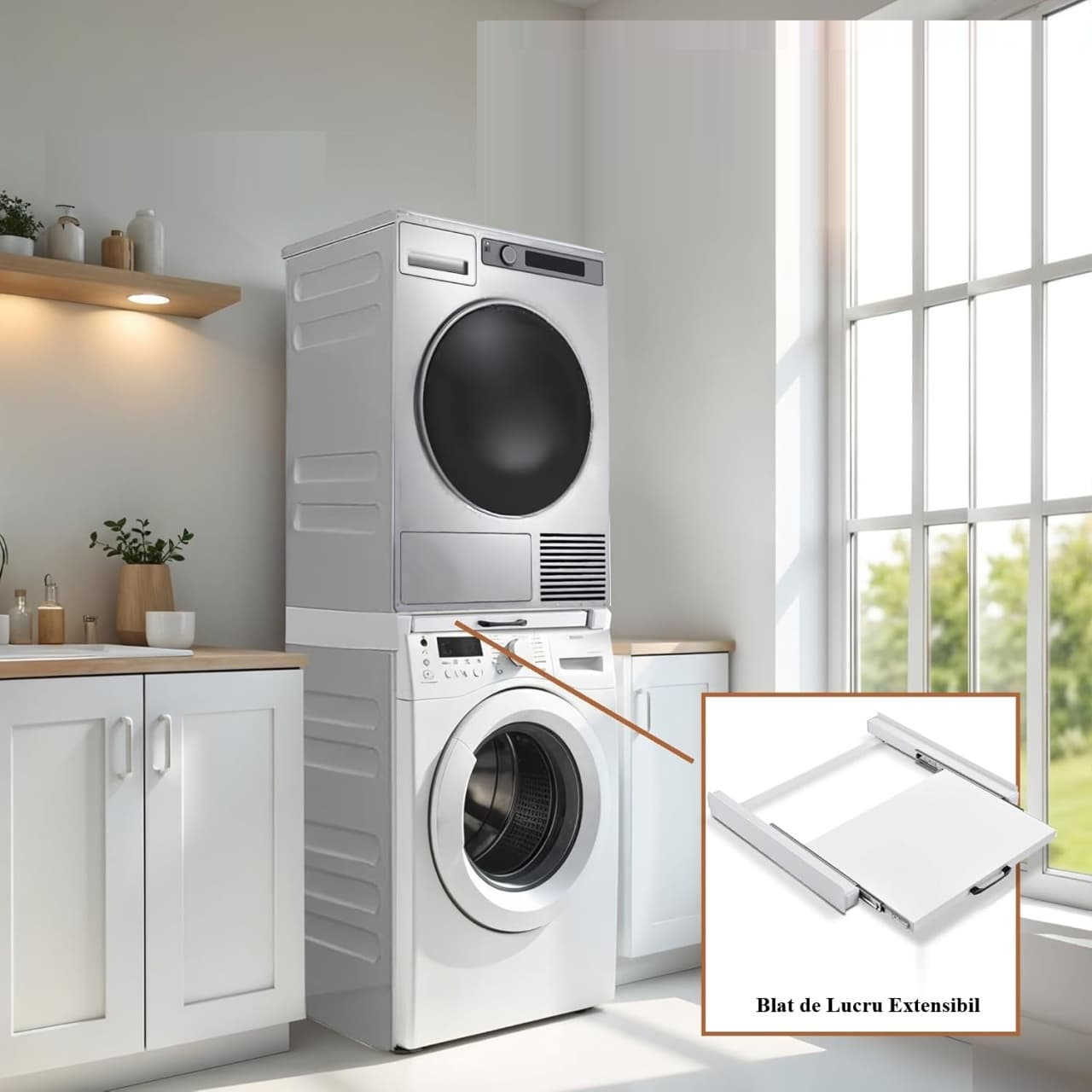 CAMU1 - Cadru universal suprapunere uscator/masina de spalat rufe, 60 x 54 cm - Alb — reducere 41% de la 699 lei la 412,4 lei
