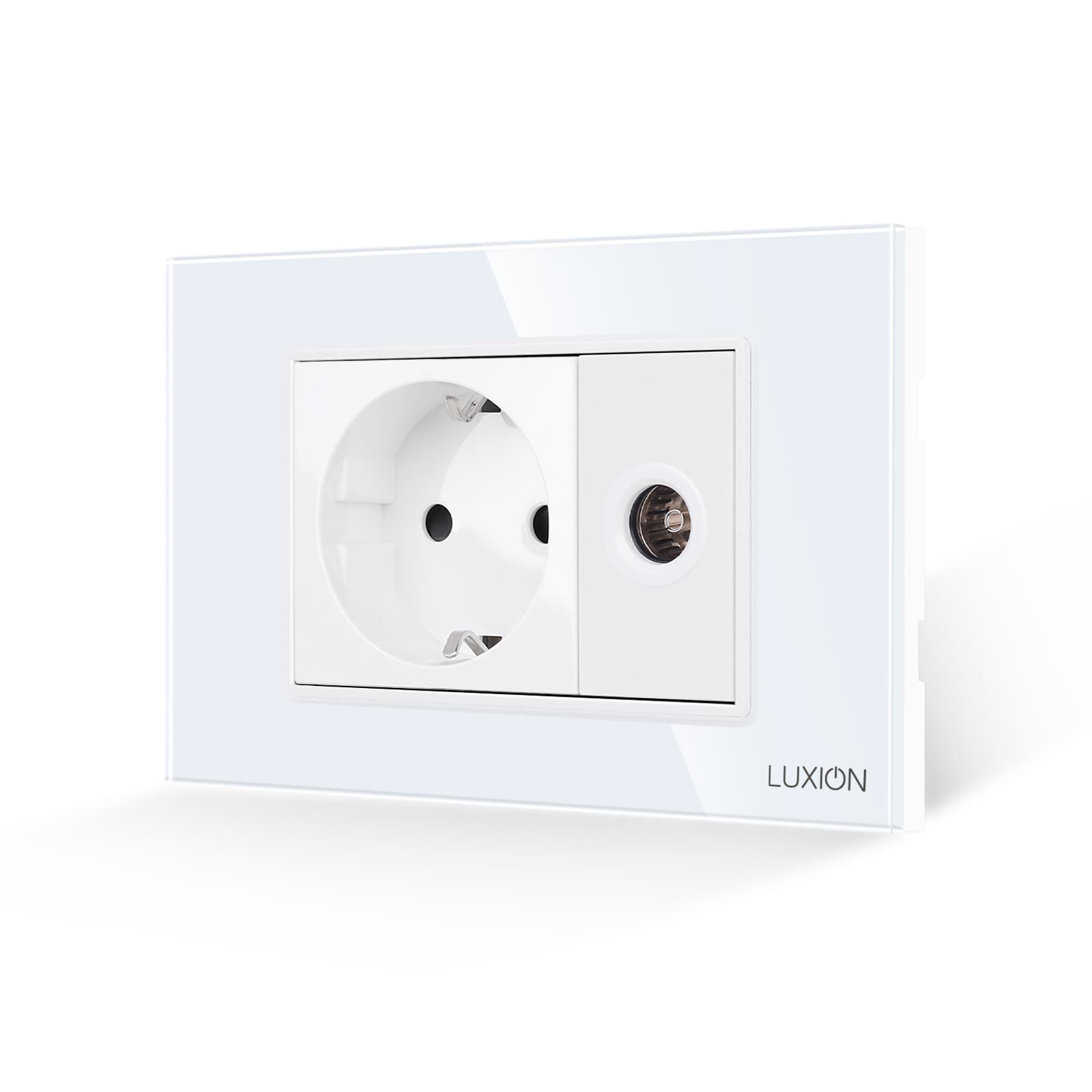 Priza Schuko + Priza TV cu Rama din Sticla LUXION, Standard Italian, 3M — reducere 27% de la 55 lei la 40,34 lei