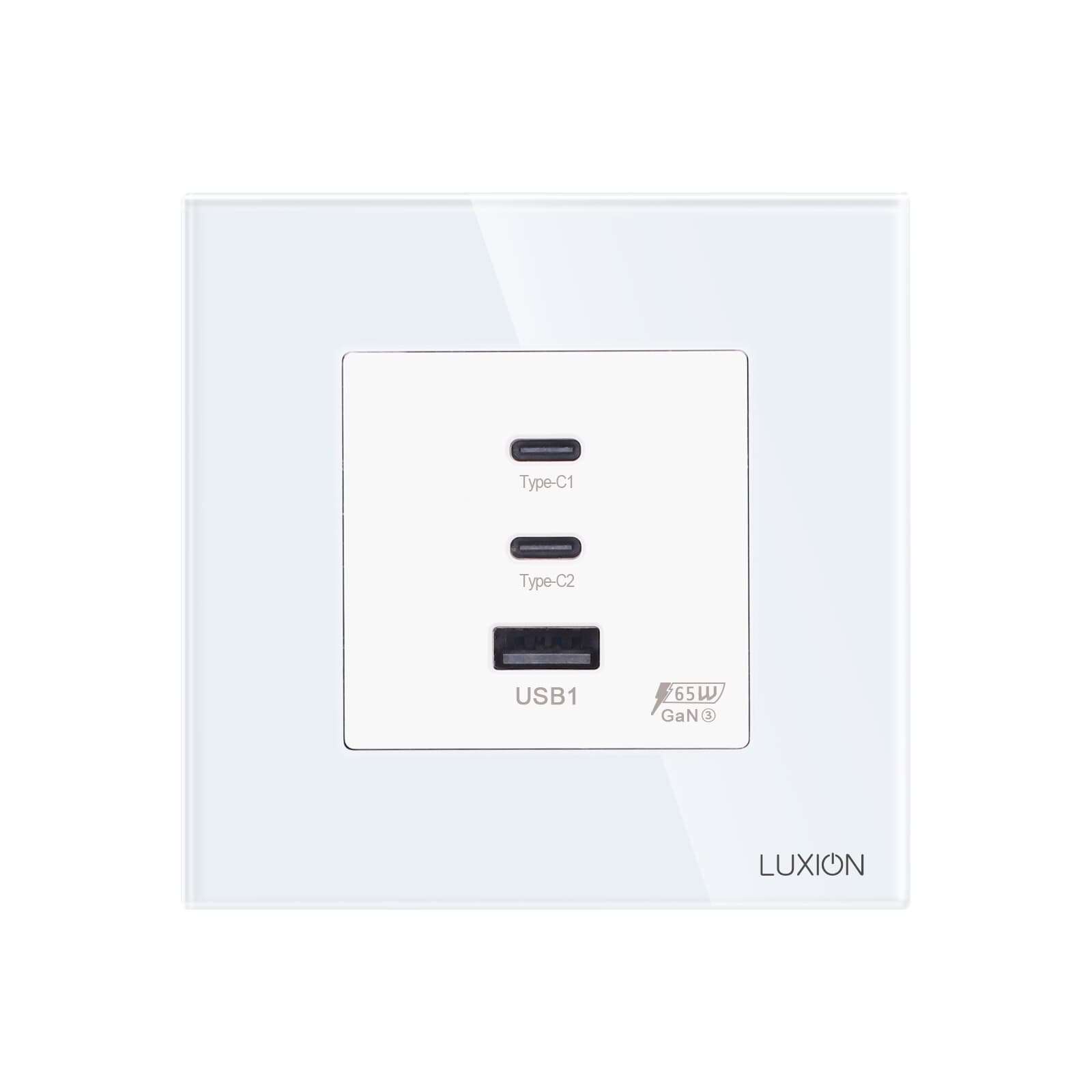 Priza Fast Charge 65W – USB-A + 2 x USB-C cu Rama din Sticla LUXION — reducere 24% de la 139 lei la 105,04 lei