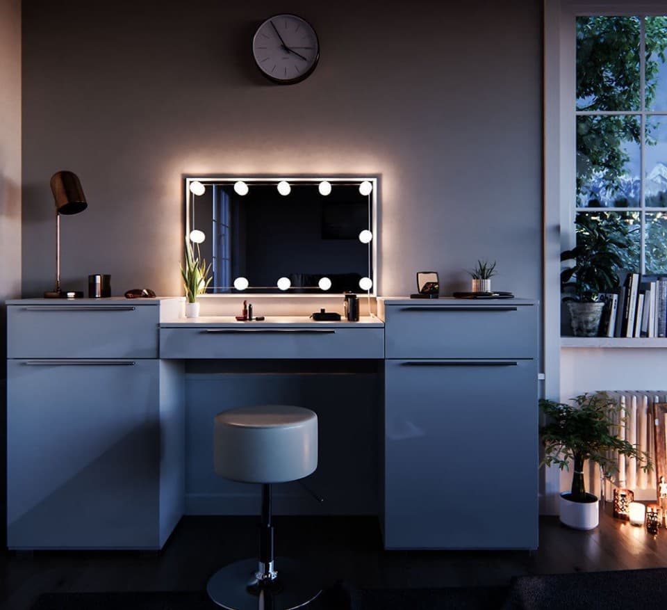 Masuta machiaj cu Oglinda LED si 3 Sertare pentru Cosmetice, Alb, masuta cosmetica, vanity - SEA254 — reducere 23% de la 3.151,08 lei la 2.437,19 lei