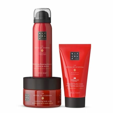 Set cadou Rituals The Ritual of Ayurveda - Spuma de dus 50 ml + Crema de corp 70 ml + Scrub de corp,125 ml — reducere 42% de la 259 lei la 150,41 lei