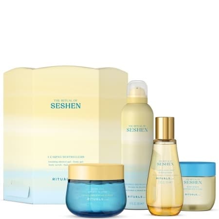 Set cadou Rituals Seshen Gift Gel de dus spuma 200ml, Exfoliant pentru corp 200ml, Gel de corp 200ml, Spray pentru par si corp 100ml — reducere 36% de la 399 lei la 253,72 lei