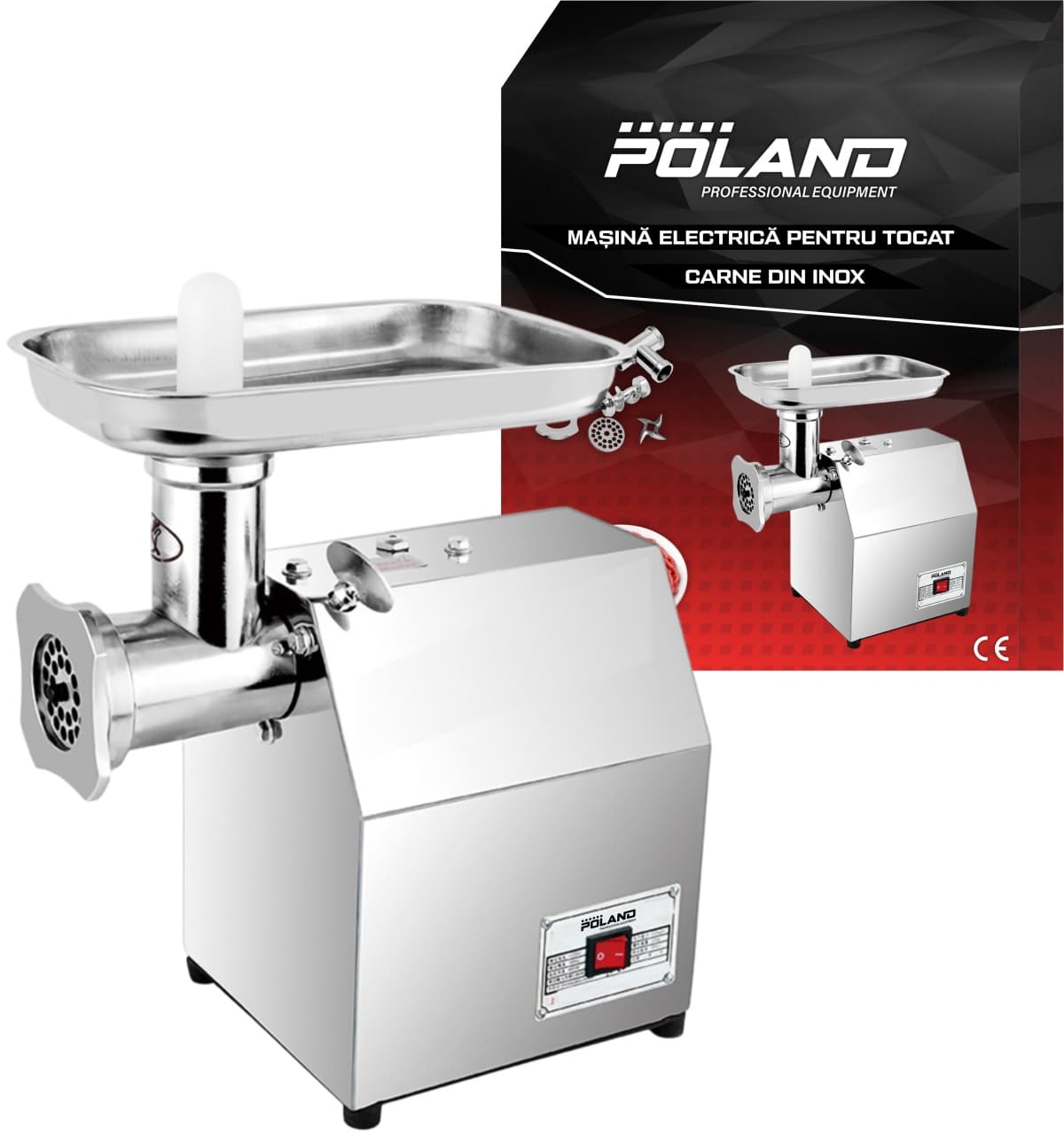 Masina electrica de macinat carne, 150kg/ora, 1500W, inox, Poland B8102 — reducere 10% de la 711 lei la 639 lei
