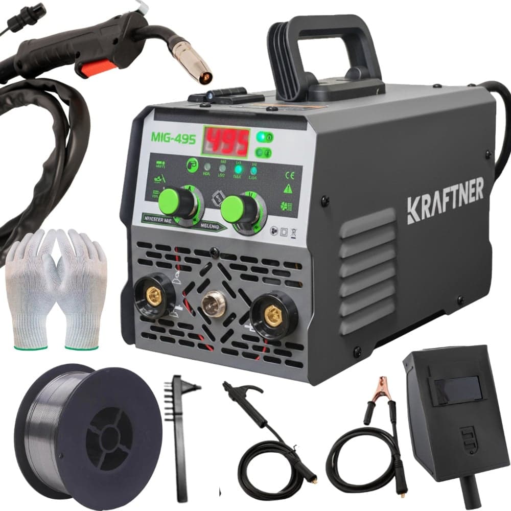 Aparat de sudura invertor sarma fara gaz MIG MMA TIG, 3 IN 1, 495A, sarma de sudura inclusa, manusi protectie, masca cadou KRAFTNER KF-5943 — reducere 35% de la 428 lei la 279,99 lei