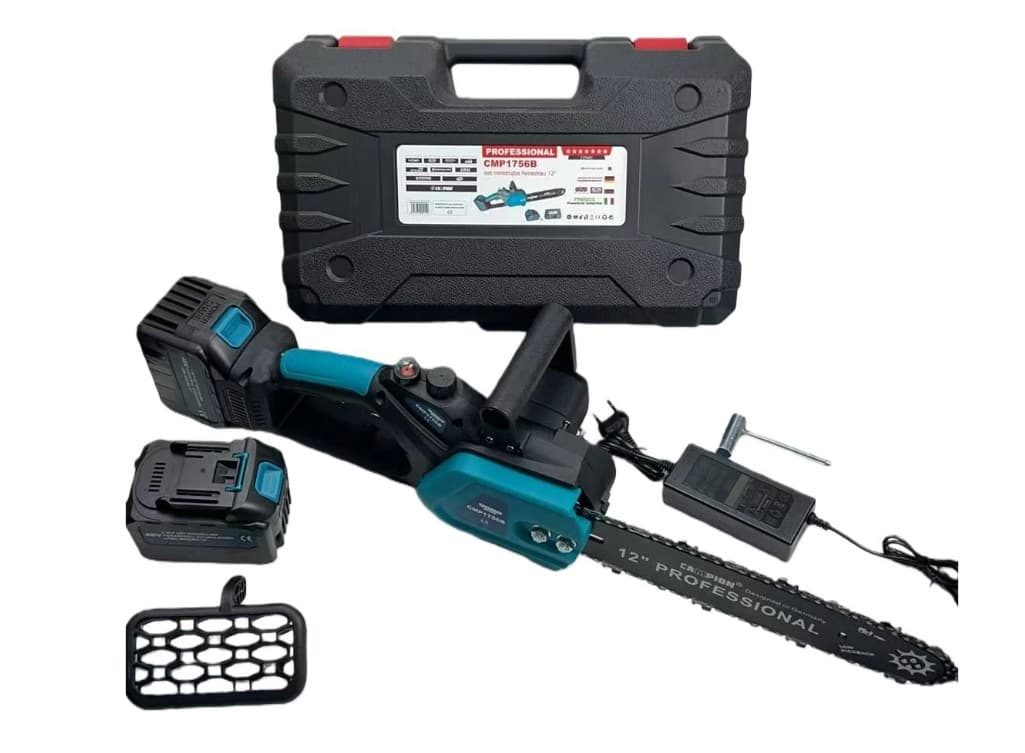 Mini Drujba electrica 300mm, 12'' inch, 8AH, 48V, cu 2 acumulatori brushless, model BLUE PROFESSIONAL Campion CMP1756B — reducere 39% de la 311 lei la 190,22 lei