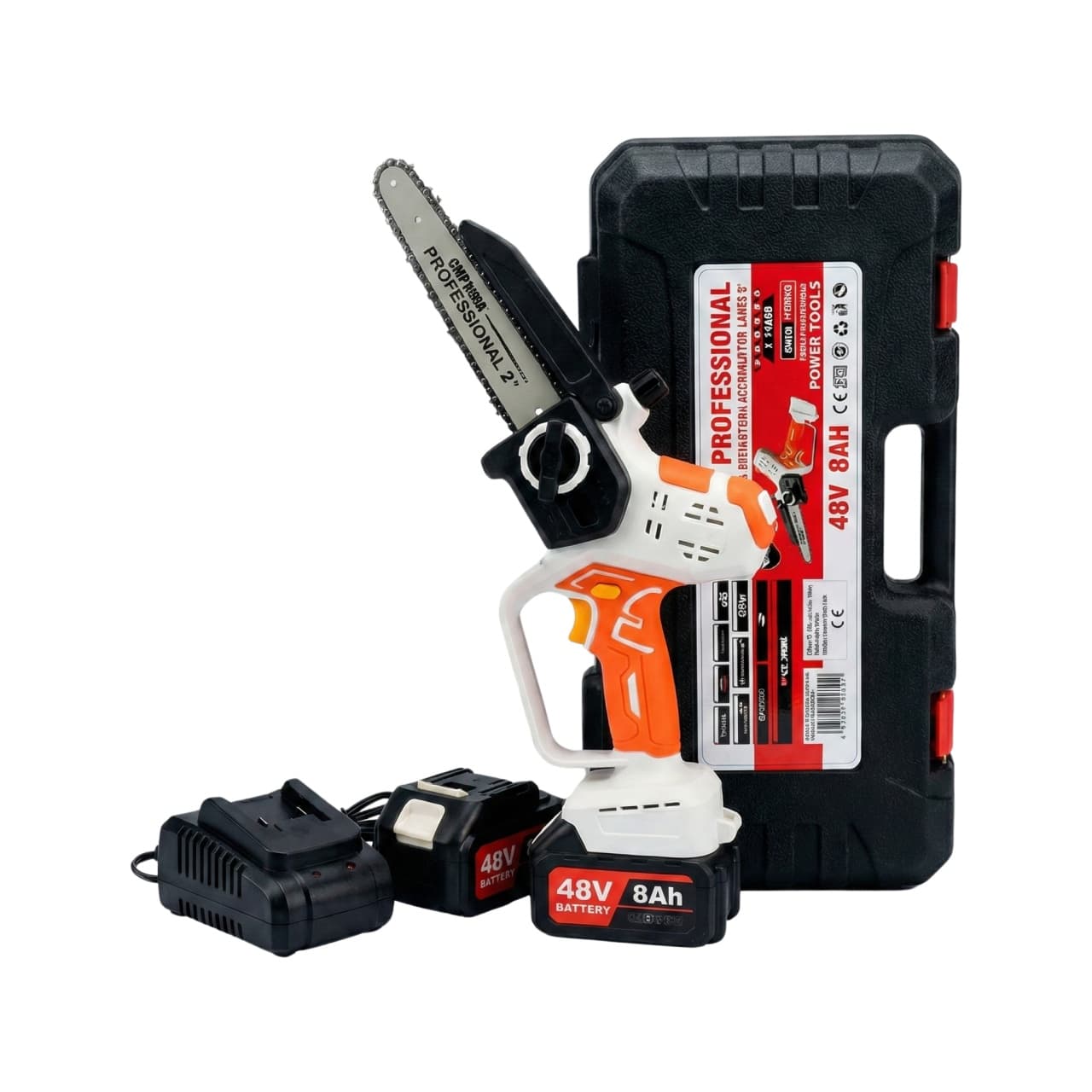 Mini drujba electrica cu 2 acumulatori, 8AH, 48V, 200mm, 8'', protectie lama, ungere automata CAMPION PROFESSIONAL CMP1698A — reducere 36% de la 288 lei la 183 lei