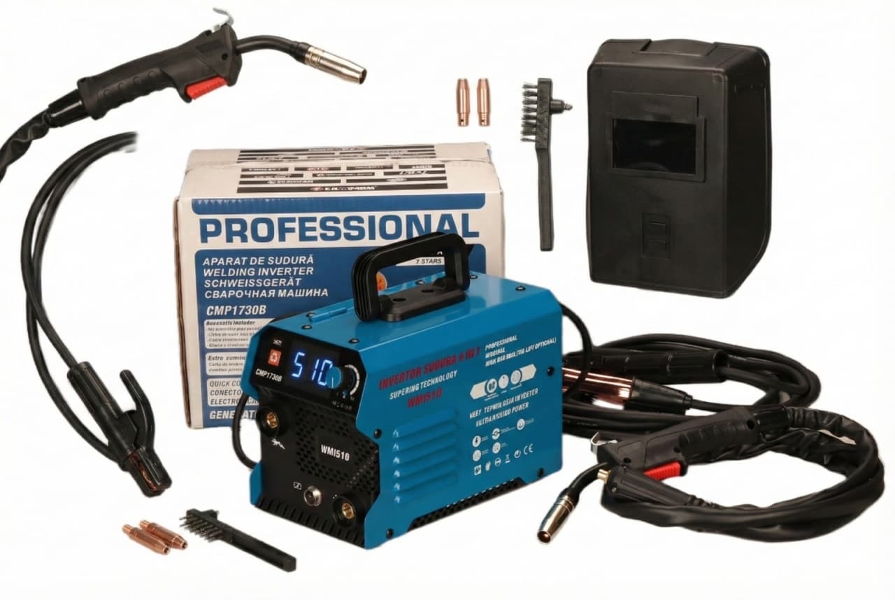 Aparat de sudura tip Invertor cu sarma 510A, MMA/MIG/MAG (TIG optional) *CABLU SUDURA 3M*, afisaj digital, ventilat, URAL MASH IGBT TEHNOLOGY ULTRA HYBRID POWER, CMP1730B — reducere 38% de la 468 lei la 289 lei