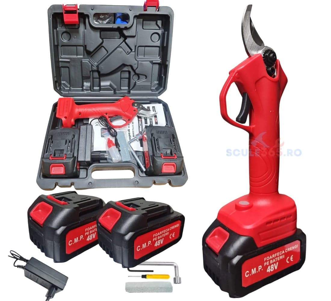 Foarfeca gradina electrica cu 2 acumulatori 48V, pentru gradina, diametru taiere 27mm, Valiza, profesional Campion PROFESSIONAL CMP1811 — reducere 38% de la 239 lei la 149 lei