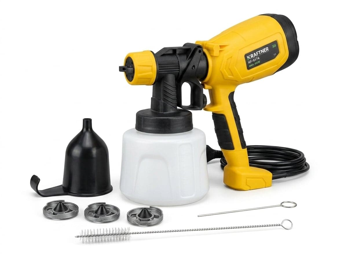 Pistol de vopsit 800w, 1400ml, 4 duze, 32000rpm, 650ml/min, putere variabila KRAFTNER KF-9174 — reducere 49% de la 213 lei la 108 lei