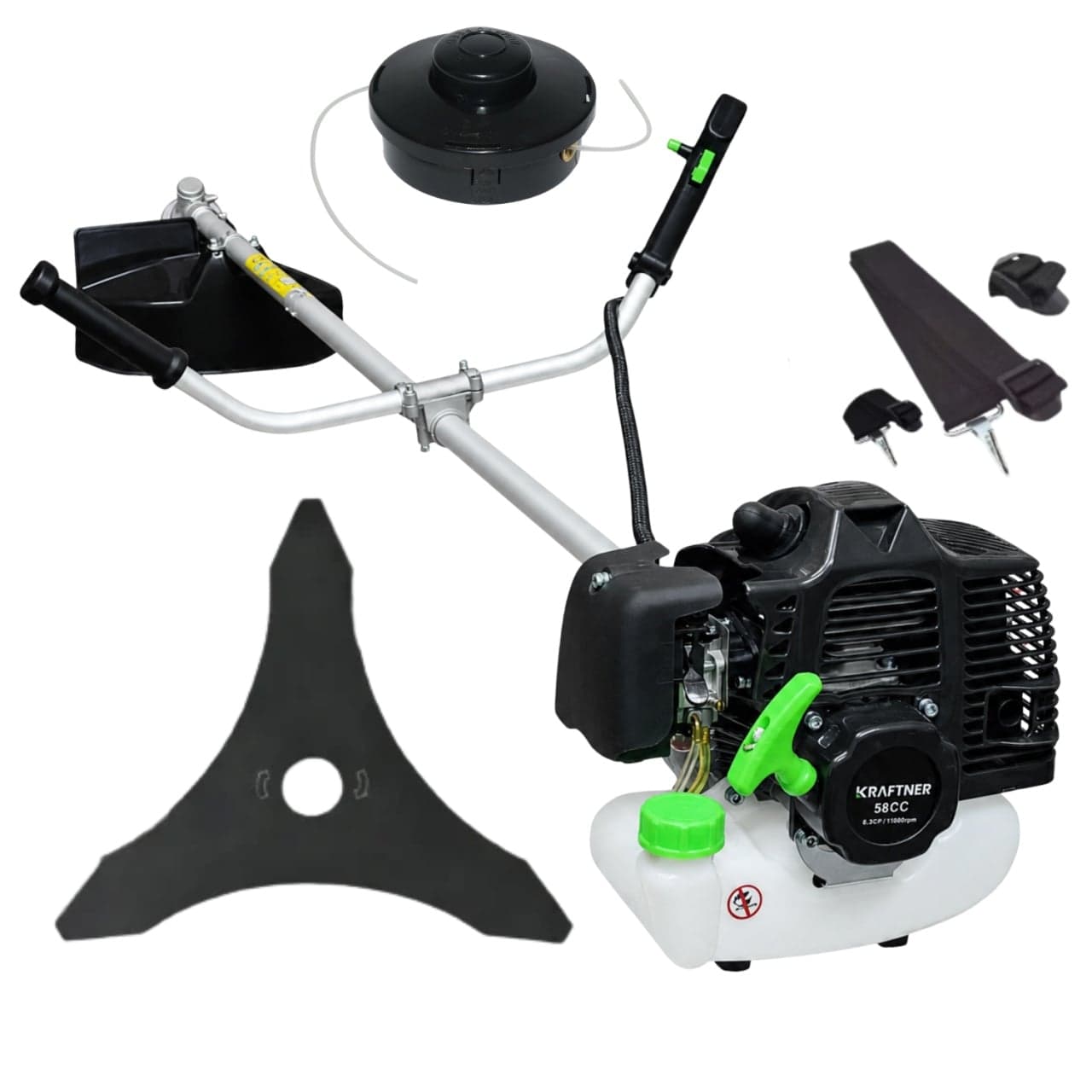 Motocoasa pe benzina 8.3cp, 11.000rpm, 58cc, accesorii incluse, KRAFTNER KF-2408 — reducere 42% de la 361 lei la 209 lei