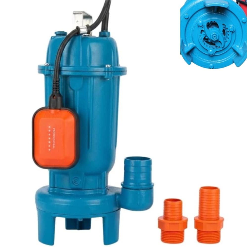 Pompa submersibila 3000w apa murdara, profesionala, cu plutitor, tocator si cutit exterior, racord 2" / 1.5" / 1", bobinaj cupru — reducere 31% de la 399 lei la 277 lei