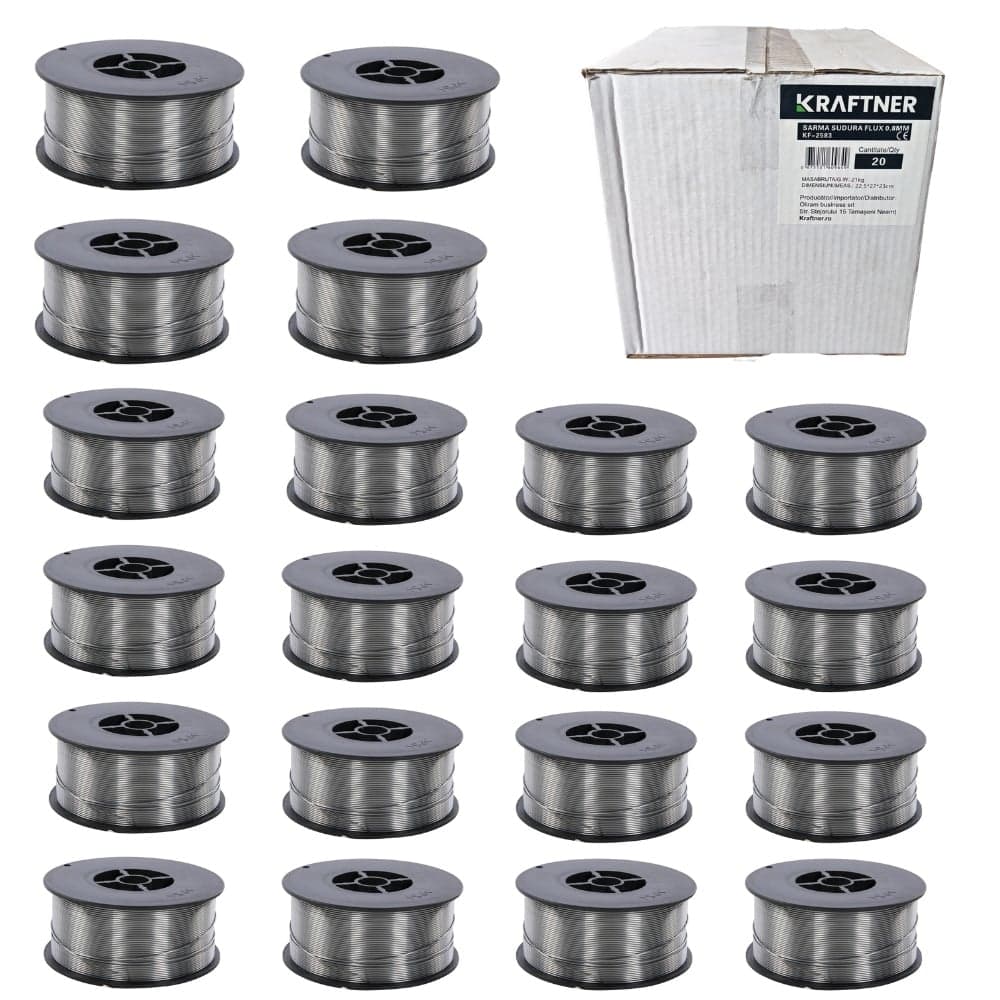 x20 buc SET Sarma de sudura FLUX 1.0mm, 1kg, MIG-MAG, cu sau fara gaz, KRAFTNER KF-7358-x20 — reducere 18% de la 440 lei la 360 lei