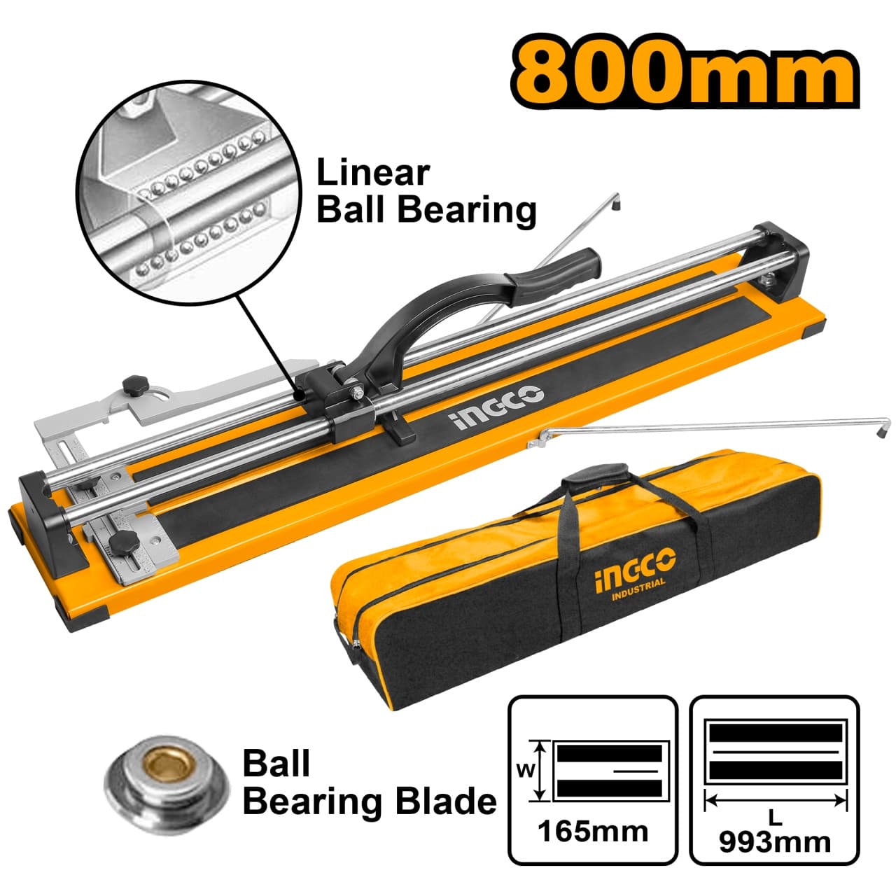 Aparat de Taiat Gresie si faianta 800mm, ghidaj aluminiu, 993x165mm, 2.5mm grosime, Ingco HTC04800AG — reducere 30% de la 532,81 lei la 373,99 lei
