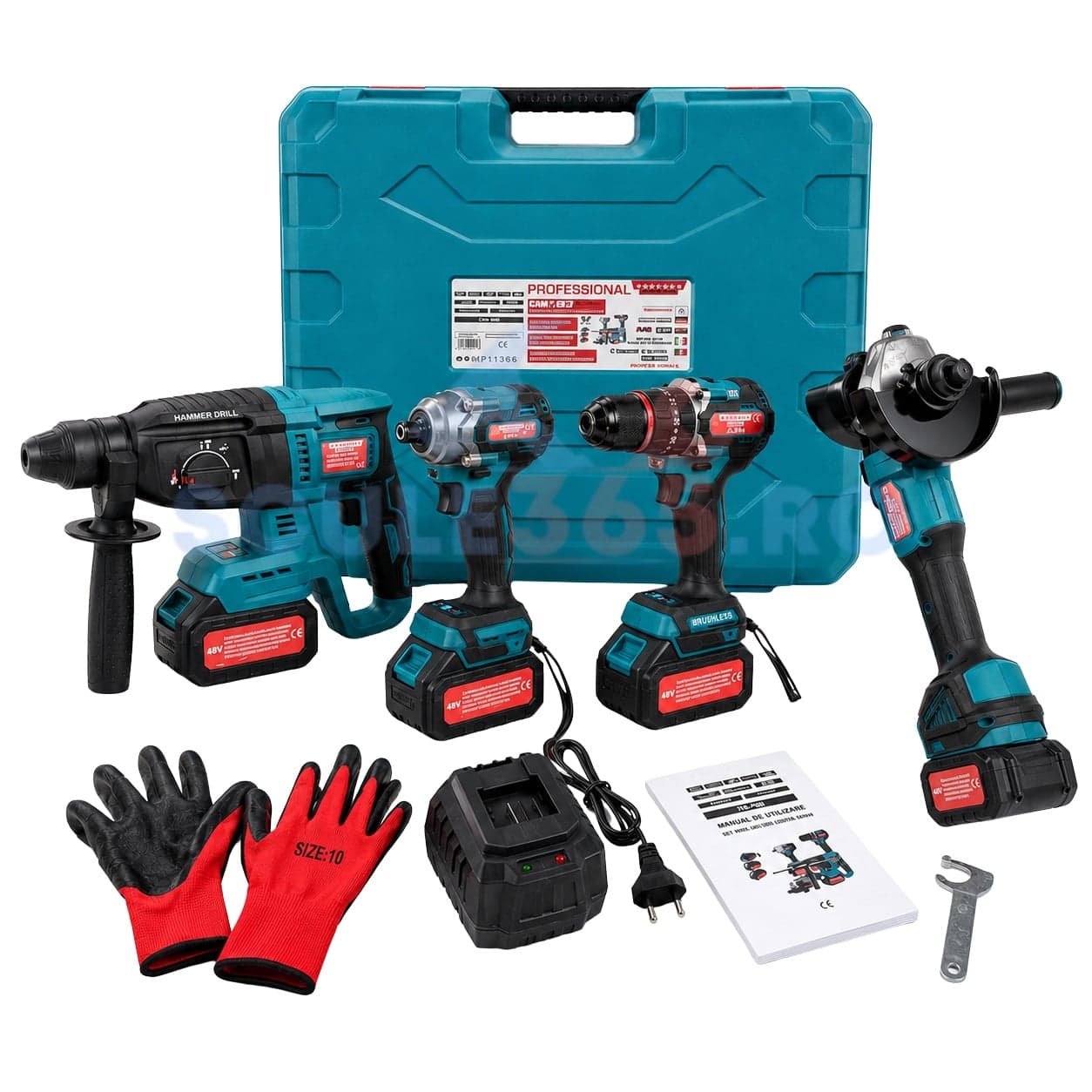 Set scule cu 2 acumulatorI 48v, 8ah, polizor unghiular, ciocan rotopercutor, cheie impact, bormasina Trusa CAMPION PROFESSIONAL CMP1829 — reducere 29% de la 821 lei la 579 lei