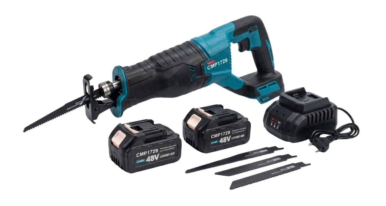 Fierastrau sabie 48v, cu 2 acumulatori Li-Ion, accesorii incluse, valiza transport, 4 lame incluse Campion CMP1729 — reducere 35% de la 299 lei la 195 lei
