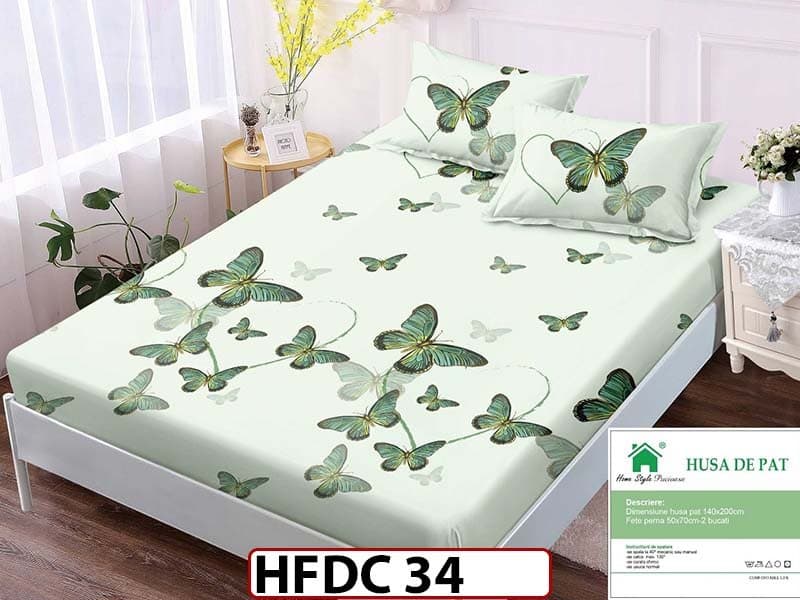Husa de Pat din Finet + 2 Fete de Perne - Saltea 140x200 - Pat 2 Persoane -HFDC34 — reducere 30% de la 99 lei la 69 lei