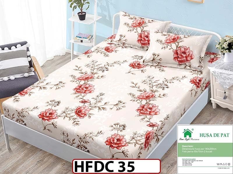 Husa de Pat din Finet + 2 Fete de Perne - Saltea 140x200 - Pat 2 Persoane -HFDC35 — reducere 30% de la 99 lei la 69 lei