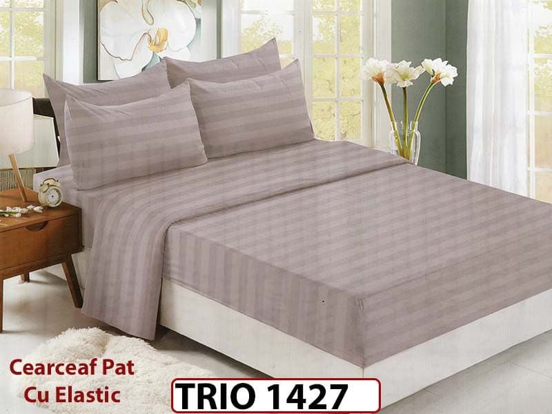 Lenjerie din damasc finetat 6 piese cearceaf cu elastic - TRIO1427 — reducere 63% de la 319 lei la 119 lei