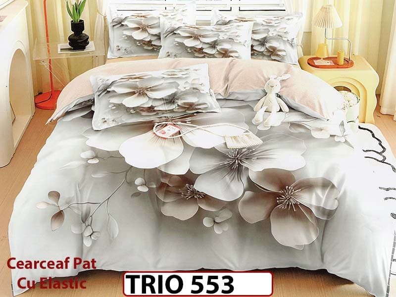 Lenjerie din FINET cu 6 piese cu cearceaf elastic - TRIO553 — reducere 63% de la 319 lei la 119 lei