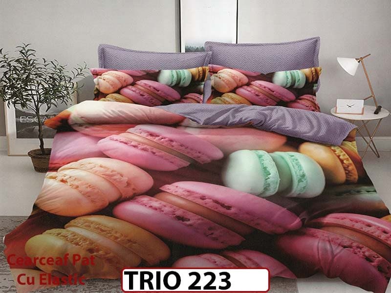 Lenjerie din finet 4 piese cearceaf cu elastic - TRIO223 — reducere 63% de la 319 lei la 119 lei