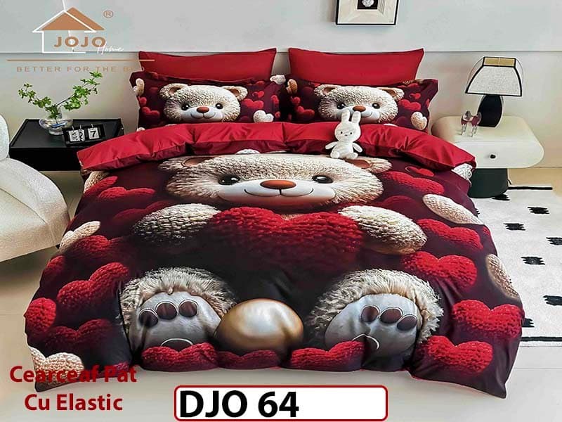 Lenjerie 3D din finet 4 piese 1 Persoana Cearceaf cu Elastec - DJO64 — reducere 34% de la 180 lei la 119 lei