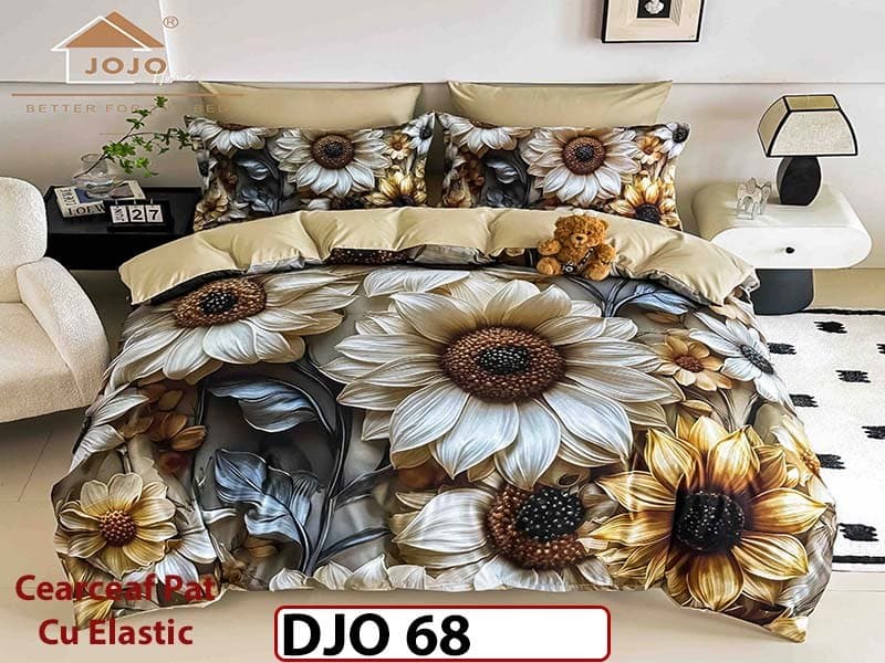 Lenjerie 3D din finet 4 piese 1 Persoana Cearceaf cu Elastec - DJO68 — reducere 34% de la 180 lei la 119 lei