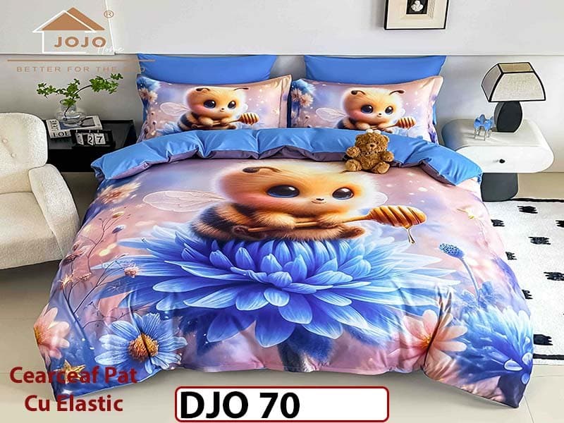 Lenjerie 3D din finet 4 piese 1 Persoana Cearceaf cu Elastec - DJO70 — reducere 34% de la 180 lei la 119 lei