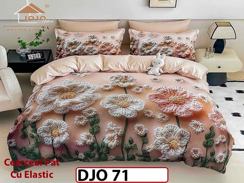Lenjerie 3D din finet 4 piese 1 Persoana Cearceaf cu Elastec - DJO71 — reducere 34% de la 180 lei la 119 lei