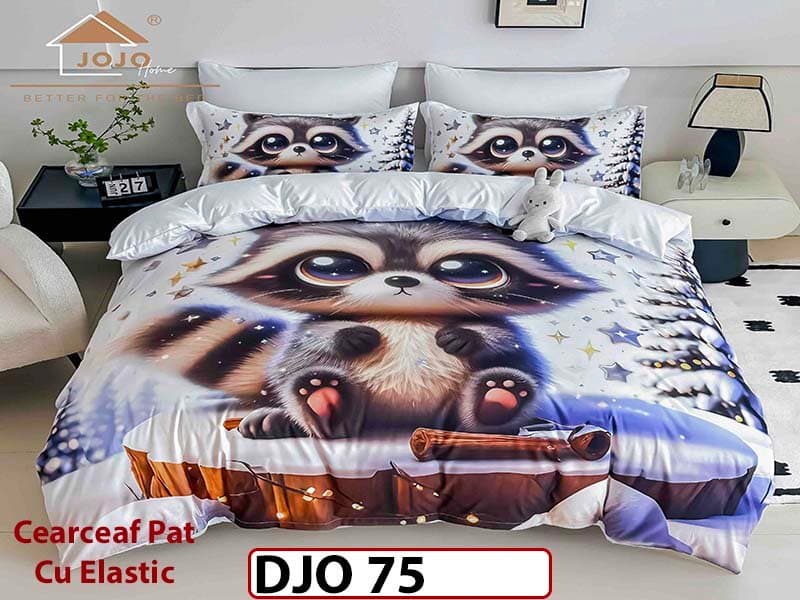 Lenjerie 3D din finet 4 piese 1 Persoana Cearceaf cu Elastec - DJO75 — reducere 34% de la 180 lei la 119 lei