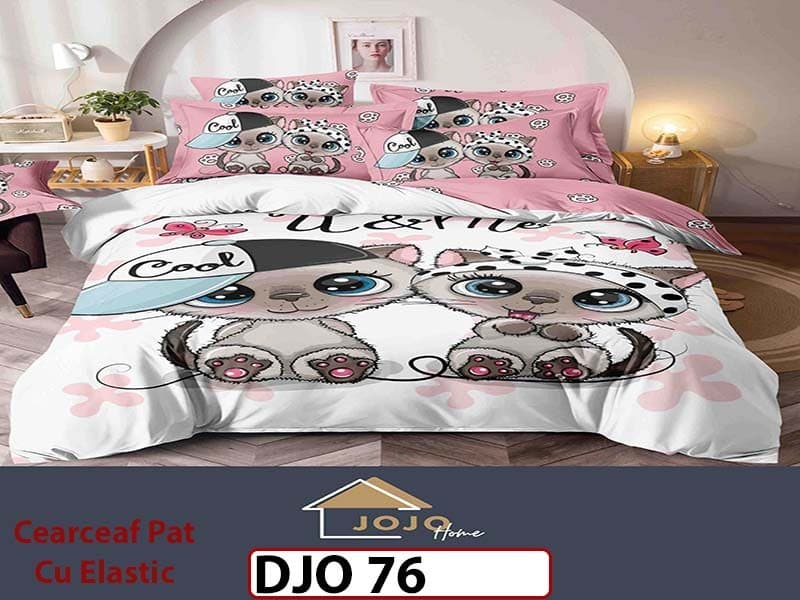 Lenjerie 3D din finet 4 piese 1 Persoana Cearceaf cu Elastec - DJO76 — reducere 34% de la 180 lei la 119 lei