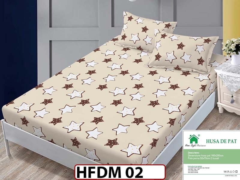 Husa de Pat din Finet + 2 Fete de Perne - Saltea 160x200 - Pat 2 Persoane - HFDM02 — reducere 30% de la 99 lei la 69 lei