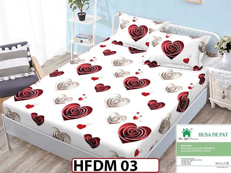 Husa de Pat din Finet + 2 Fete de Perne - Saltea 160x200 - Pat 2 Persoane - HFDM03 — reducere 30% de la 99 lei la 69 lei