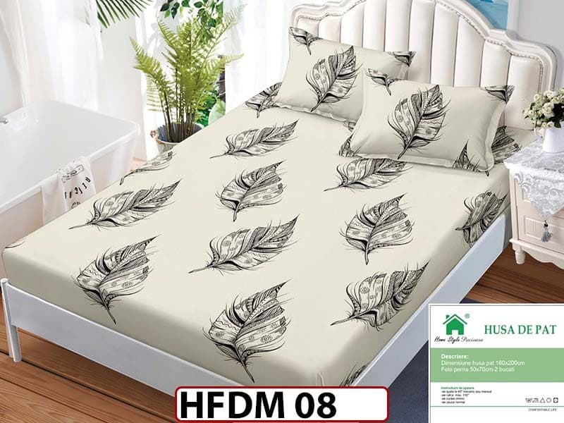 Husa de Pat din Finet + 2 Fete de Perne - Saltea 160x200 - Pat 2 Persoane - HFDM08 — reducere 30% de la 99 lei la 69 lei