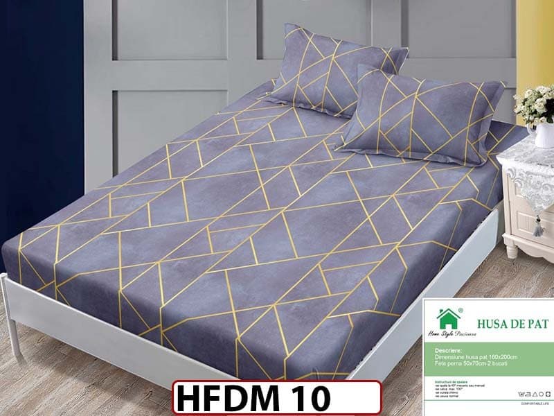 Husa de Pat din Finet + 2 Fete de Perne - Saltea 160x200 - Pat 2 Persoane - HFDM10 — reducere 30% de la 99 lei la 69 lei