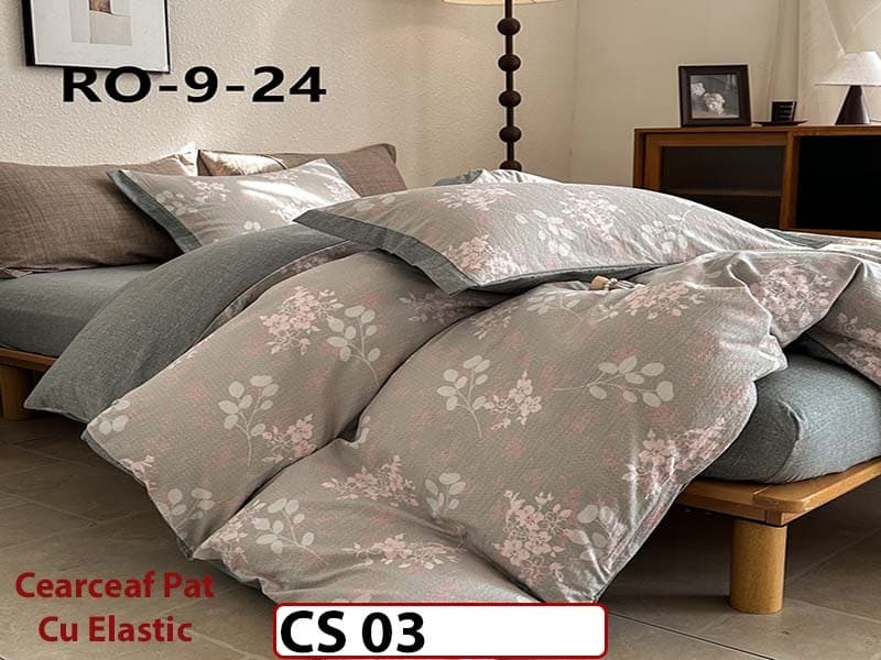 Lenjerie de pat dublă 4 piese, cu imprimeu modern, material fin și răcoros CS 03 — reducere 42% de la 289 lei la 169 lei