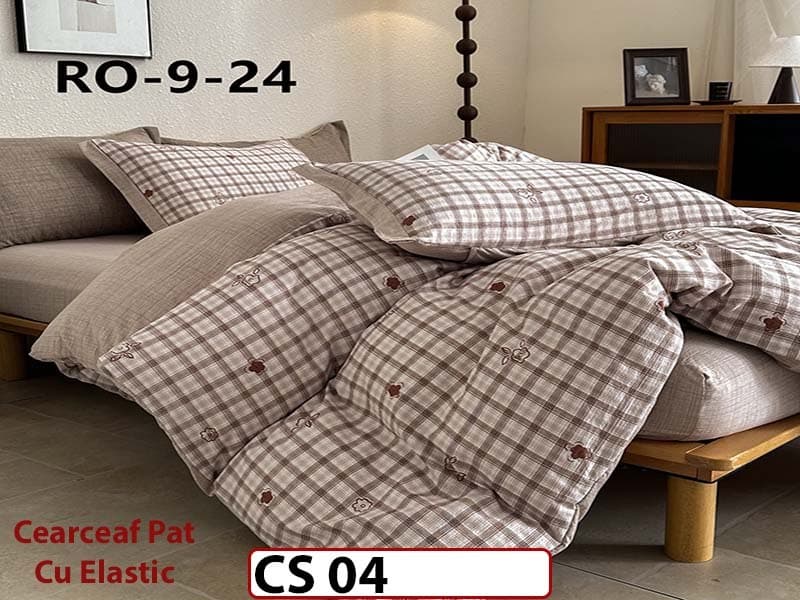 Lenjerie de pat dublă 4 piese, cu imprimeu modern, material fin și răcoros CS 04 — reducere 42% de la 289 lei la 169 lei