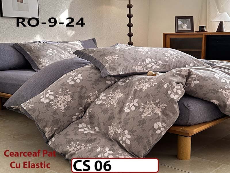 Lenjerie de pat dublă 4 piese, cu imprimeu modern, material fin și răcoros CS 06 — reducere 42% de la 289 lei la 169 lei