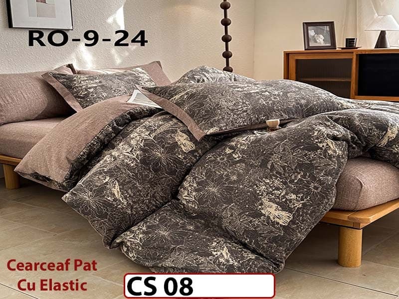 Lenjerie de pat dublă 4 piese, cu imprimeu modern, material fin și răcoros CS 08 — reducere 42% de la 289 lei la 169 lei