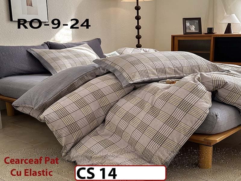 Lenjerie de pat dublă 4 piese, cu imprimeu modern, material fin și răcoros CS 14 — reducere 42% de la 289 lei la 169 lei