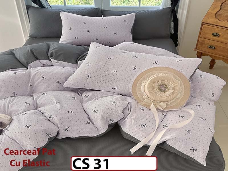Lenjerie de pat dublă 4 piese, cu imprimeu modern, material fin și răcoros CS 31 — reducere 42% de la 289 lei la 169 lei