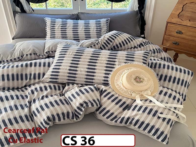 Lenjerie de pat dublă 4 piese, cu imprimeu modern, material fin și răcoros CS 36 — reducere 42% de la 289 lei la 169 lei