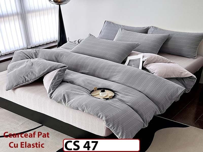 Lenjerie de pat dublă 4 piese, cu imprimeu modern, material fin și răcoros CS 47 — reducere 42% de la 289 lei la 169 lei