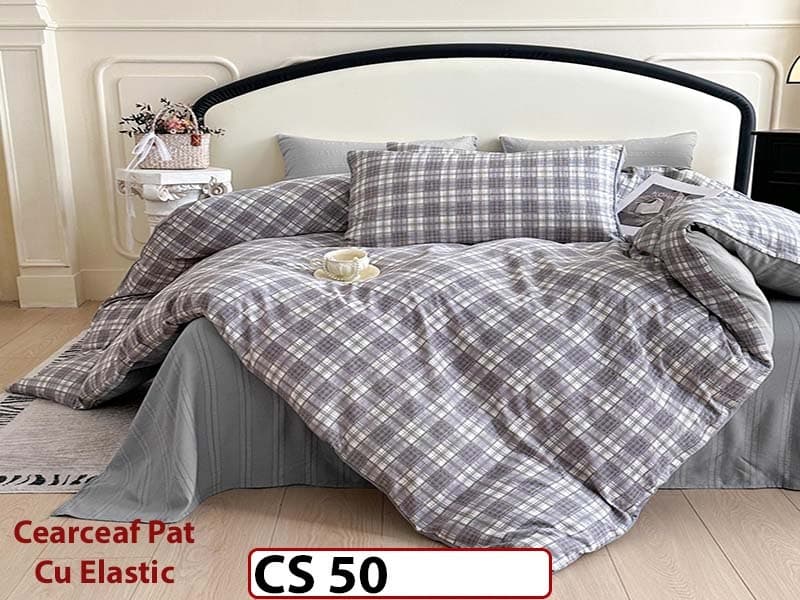 Lenjerie de pat dublă 4 piese, cu imprimeu modern, material fin și răcoros CS 50 — reducere 42% de la 289 lei la 169 lei