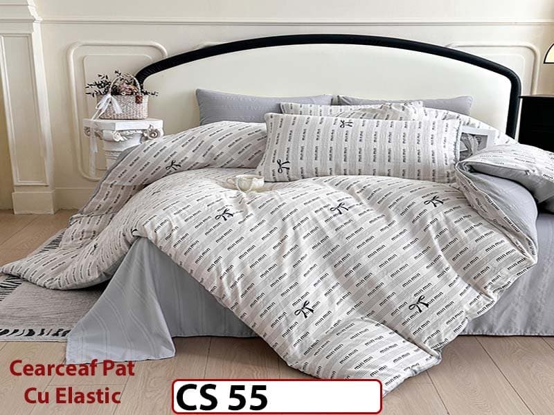Lenjerie de pat dublă 4 piese, cu imprimeu modern, material fin și răcoros CS 55 — reducere 42% de la 289 lei la 169 lei