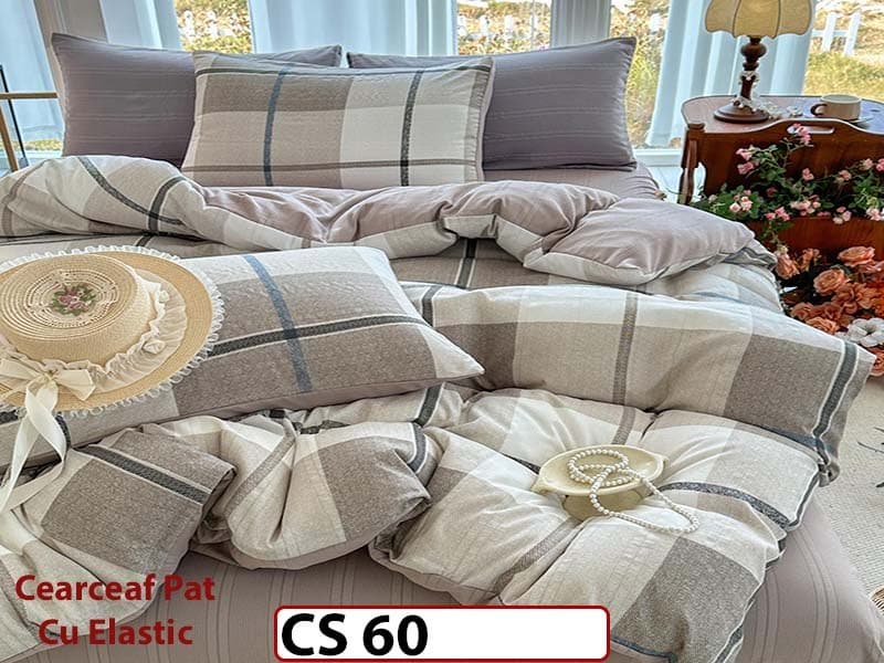 Lenjerie de pat dublă 4 piese, cu imprimeu modern, material fin și răcoros CS 60 — reducere 42% de la 289 lei la 169 lei